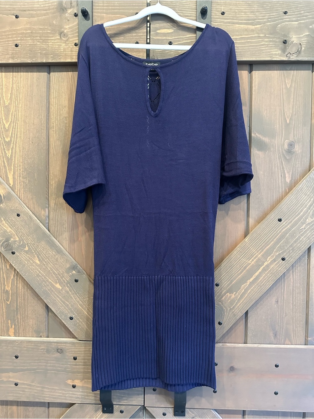 bebe Navy Keyhole Ribbed-Hem Tunic / Dress
